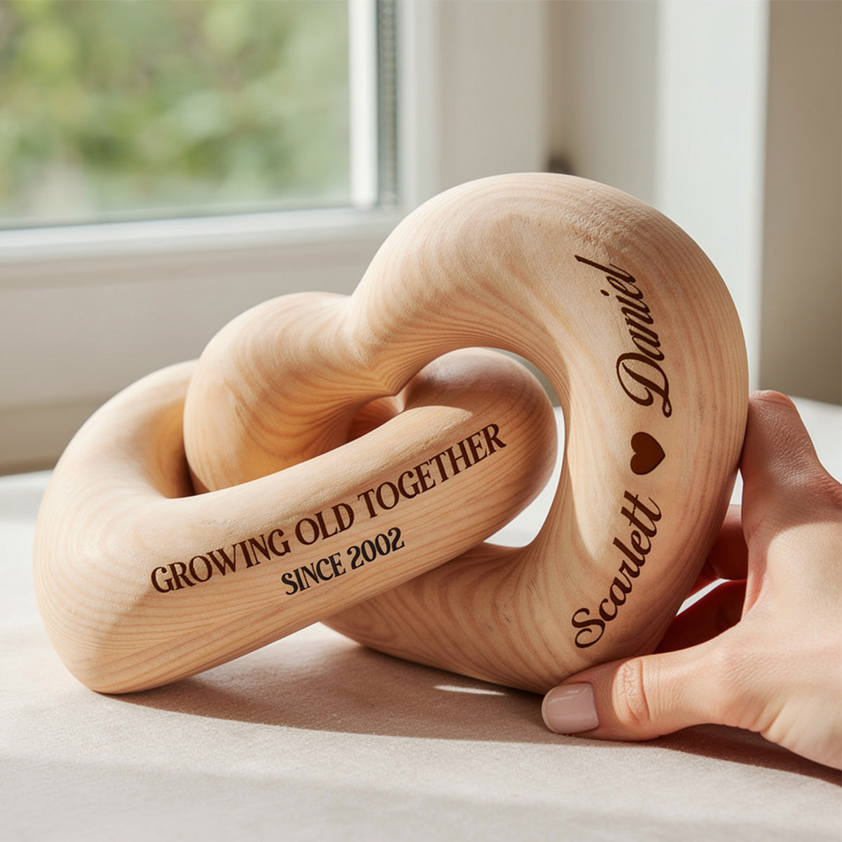 Growing Old Together - Personalized Interlocking Wooden Hearts