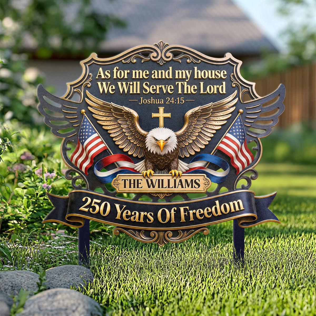 As For Me And My House We Will Serve The Lord - Personalized Metal Garden Stake