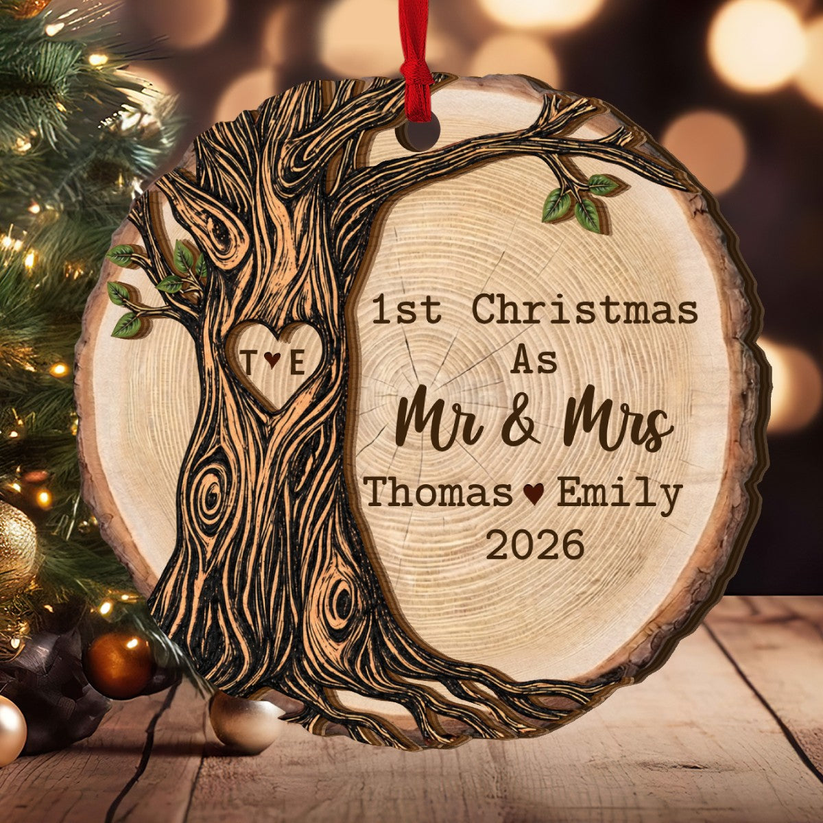 First Christmas As Mr And Mrs - Personalized 2-Layered Wooden Ornament