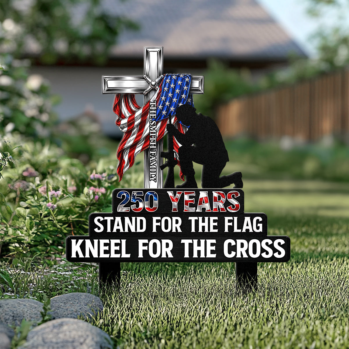 Stand For The Flag Kneel For The Cross - Personalized Metal Garden Stake