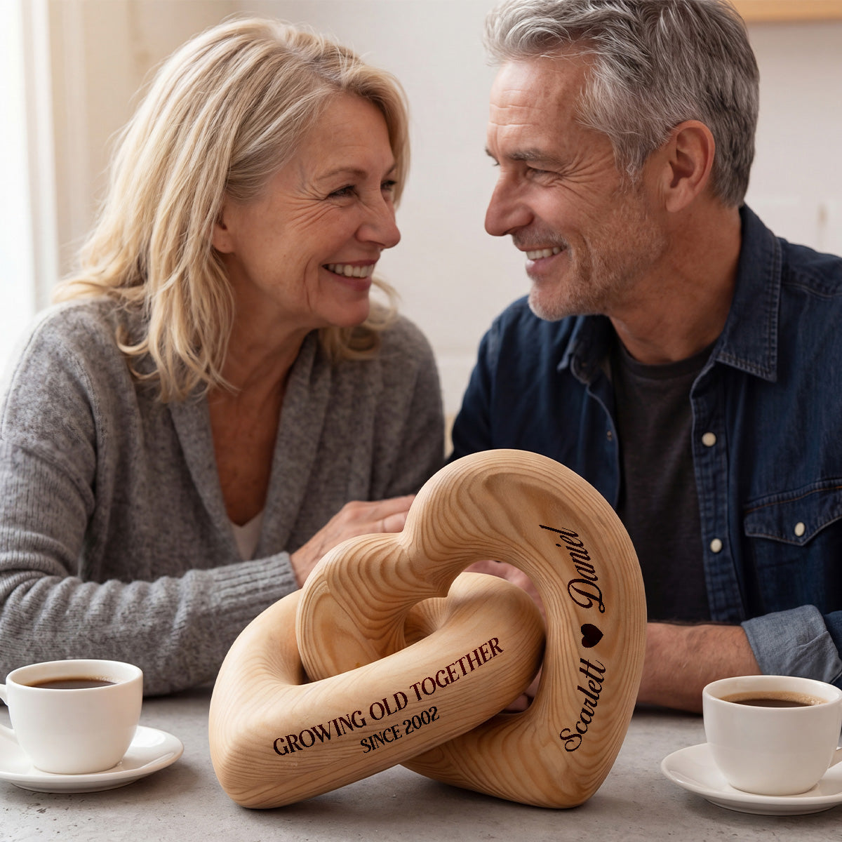 Growing Old Together - Personalized Interlocking Wooden Hearts
