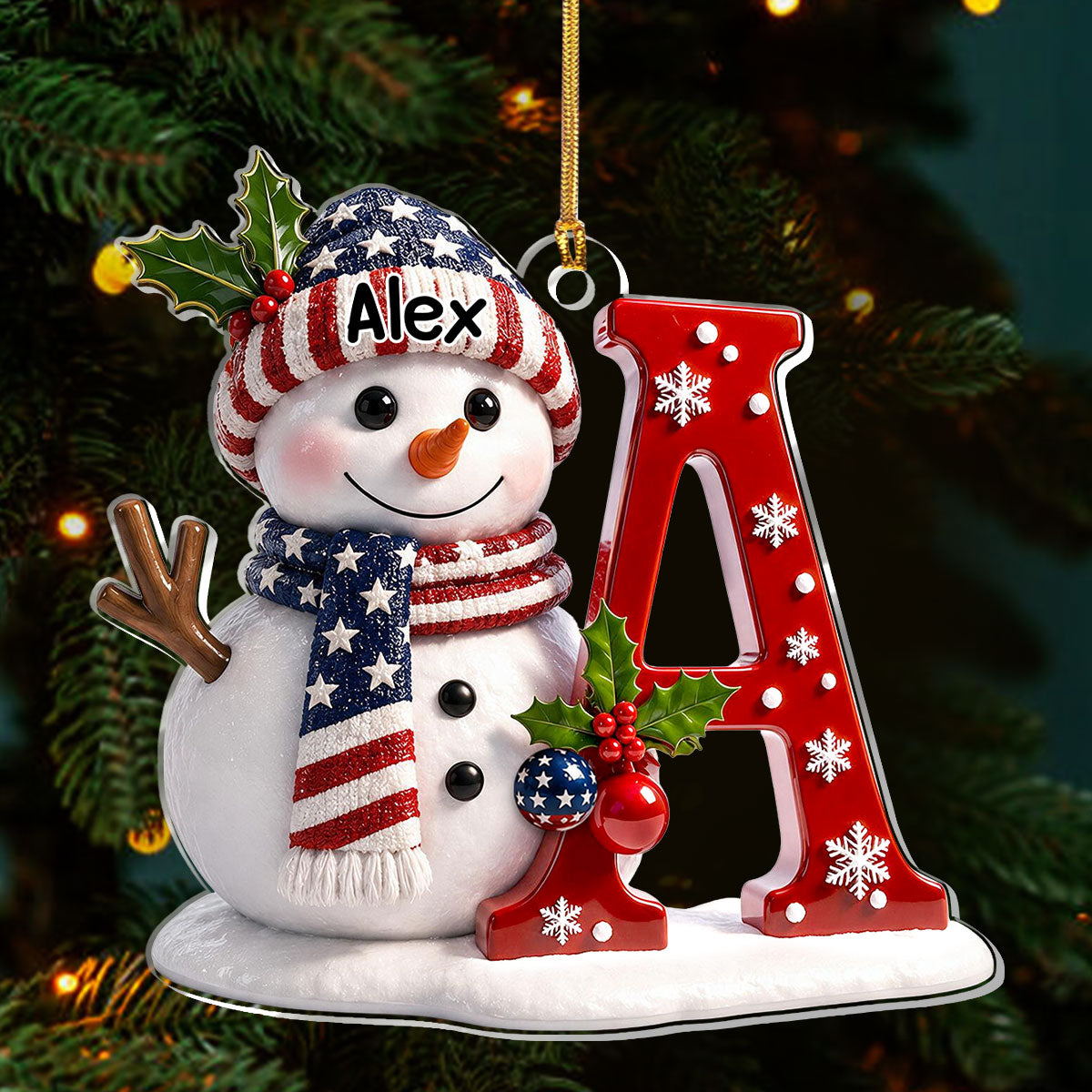 Patriotic Snowman Merry Christmas - Personalized Acrylic Ornament