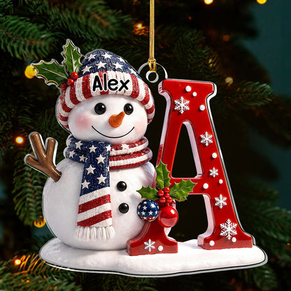 Patriotic Snowman Merry Christmas - Personalized Acrylic Ornament