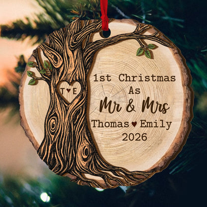 First Christmas As Mr And Mrs - Personalized 2-Layered Wooden Ornament