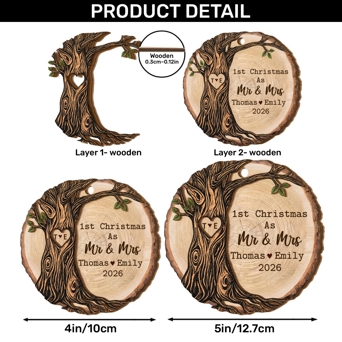 First Christmas As Mr And Mrs - Personalized 2-Layered Wooden Ornament