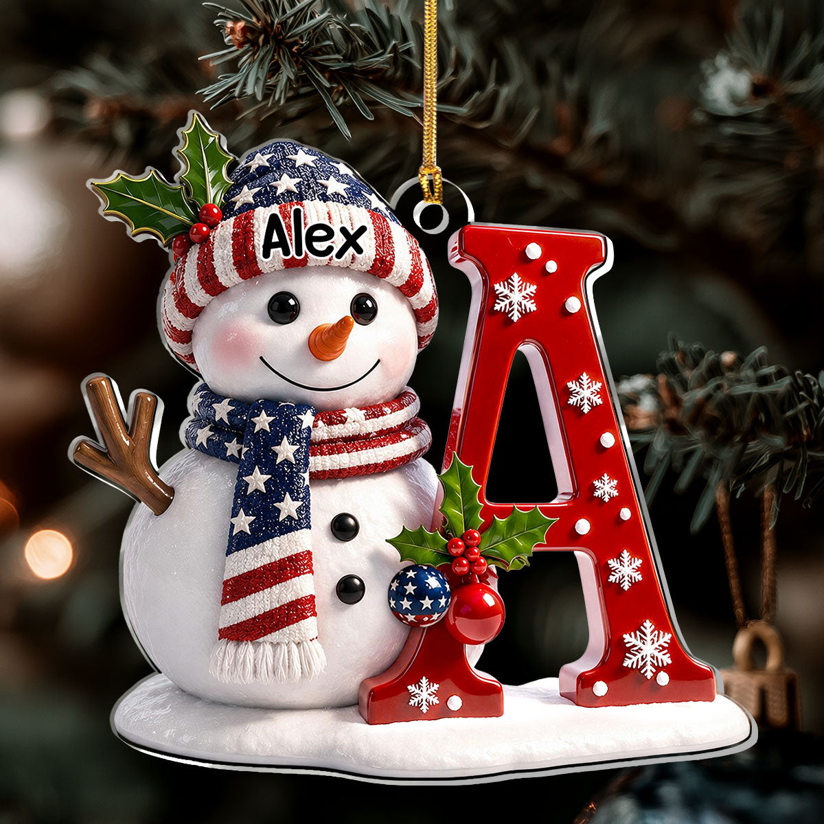 Patriotic Snowman Merry Christmas - Personalized Acrylic Ornament